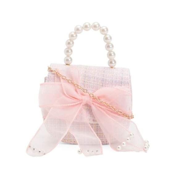 DANBAR GLOBAL Multi Faux Pearl Handle Organza Bow Purse - Picture 1 of 2